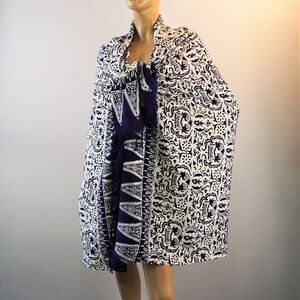 Vintage Wrap Scarf Tie Dye Blue White Tribal Aztec Theme Extra Large